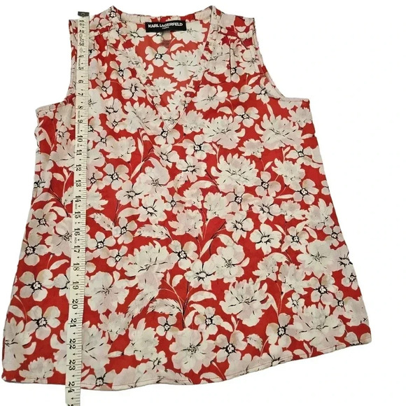 Karl Lagerfeld Red Floral Sleeveless Blouse - Women's Designer Summer Top - Picture 11 of 13